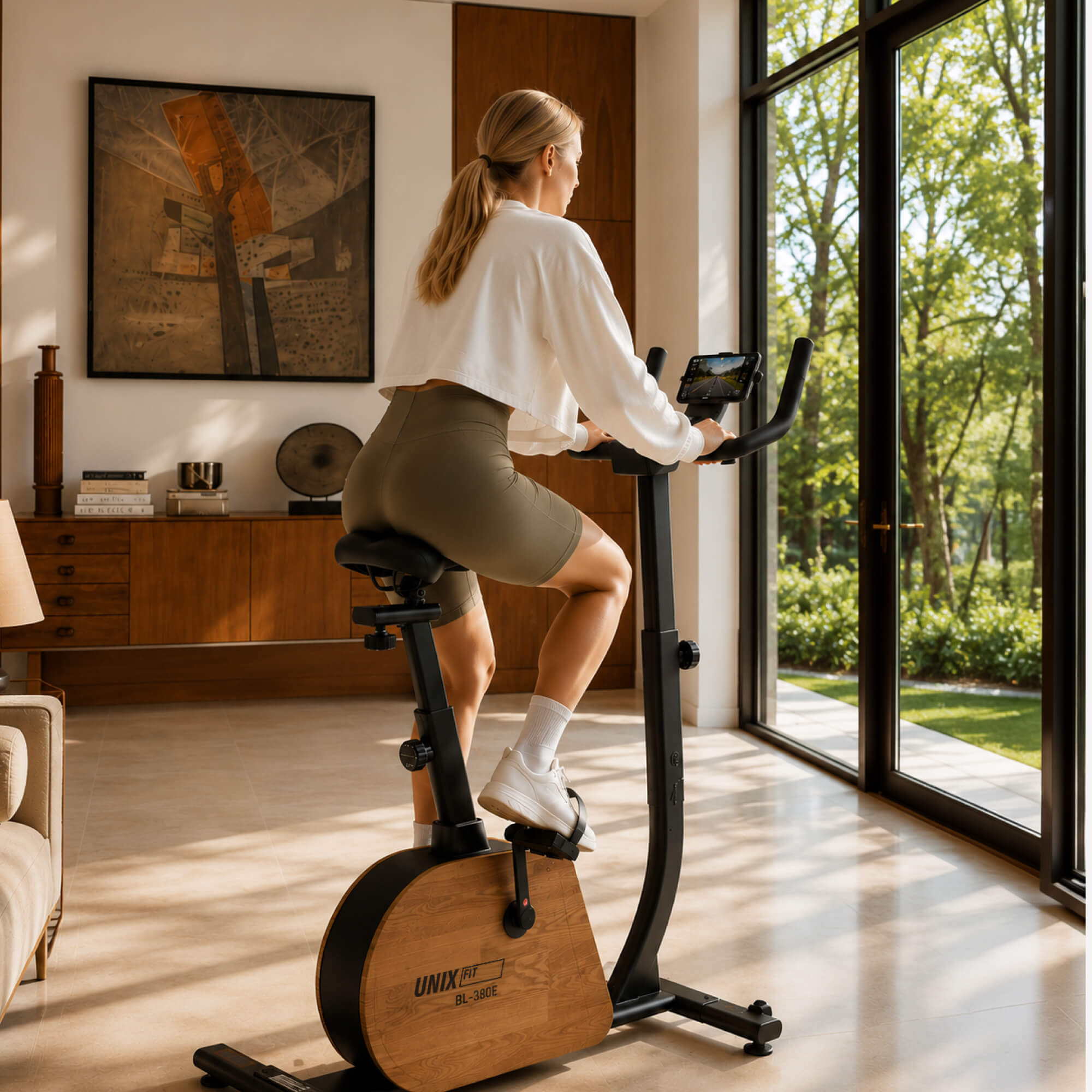 Велотренажер генераторный UNIX Fit BL-380E деревянный / Wood